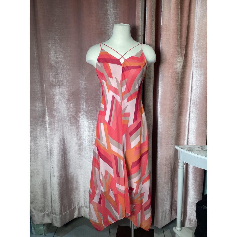 Calvin Klein Pink Abstract Geo Print Strappy Dress Modern Resort Vacation 2